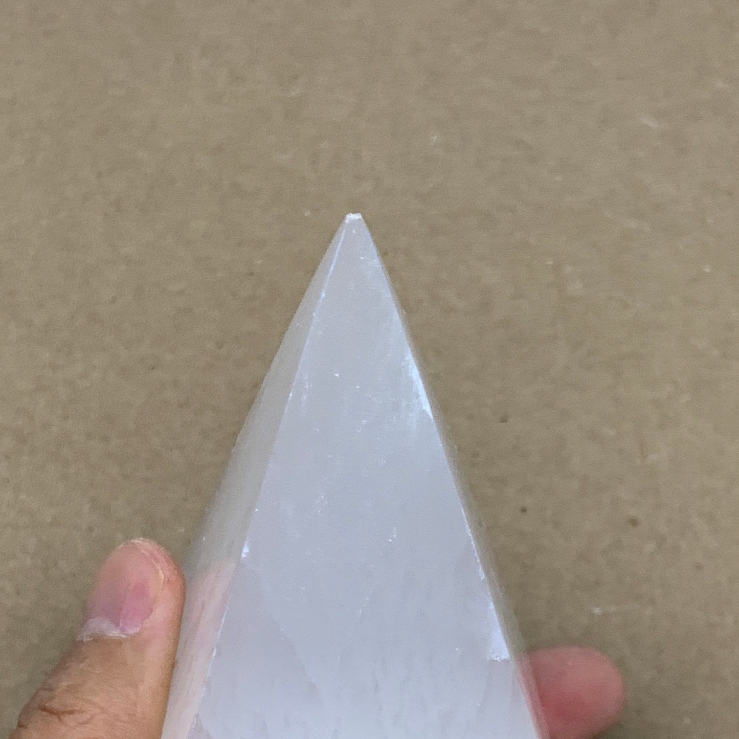 288.5g, 3.6"x2.3" White Selenite/Satin Spar Pyramid Crystal @Morocco, B24159