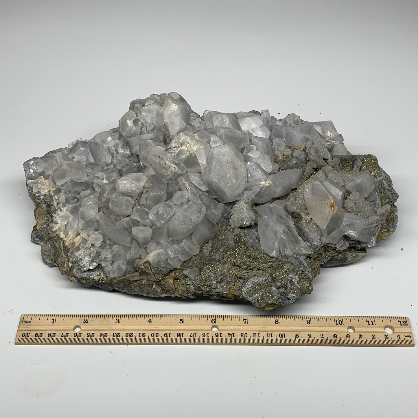 17.2 Lbs, 14"x8"x4.5", UV Reactive Chalcopyrite Calcite Cluster Fluorite Mineral
