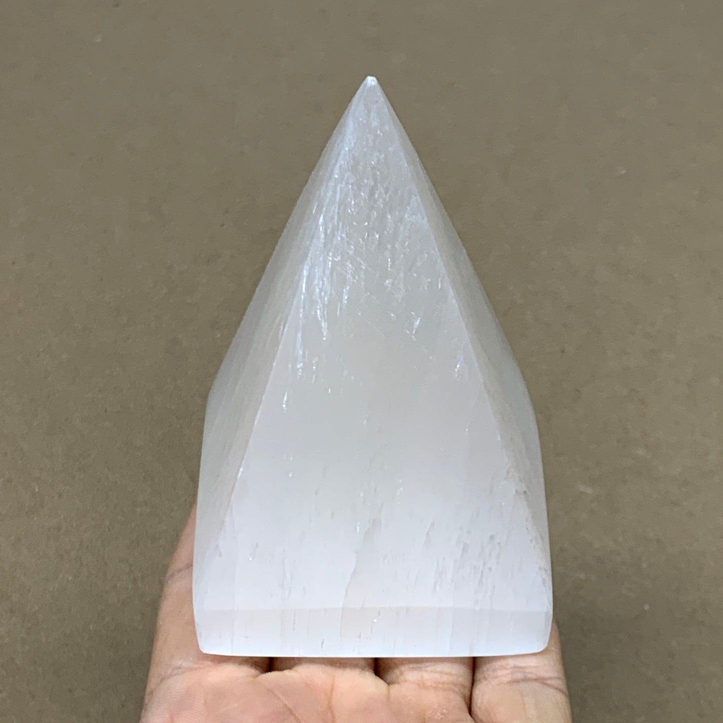 326g, 3.7"x2.4" White Selenite/Satin Spar Pyramid Crystal @Morocco, B24160