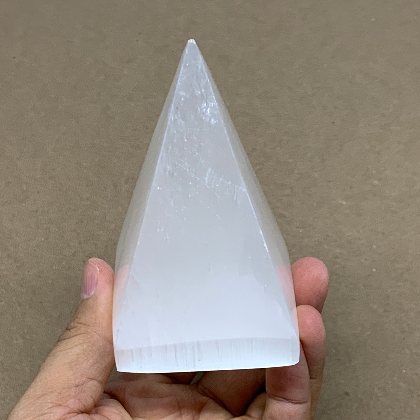 326g, 3.7"x2.4" White Selenite/Satin Spar Pyramid Crystal @Morocco, B24160