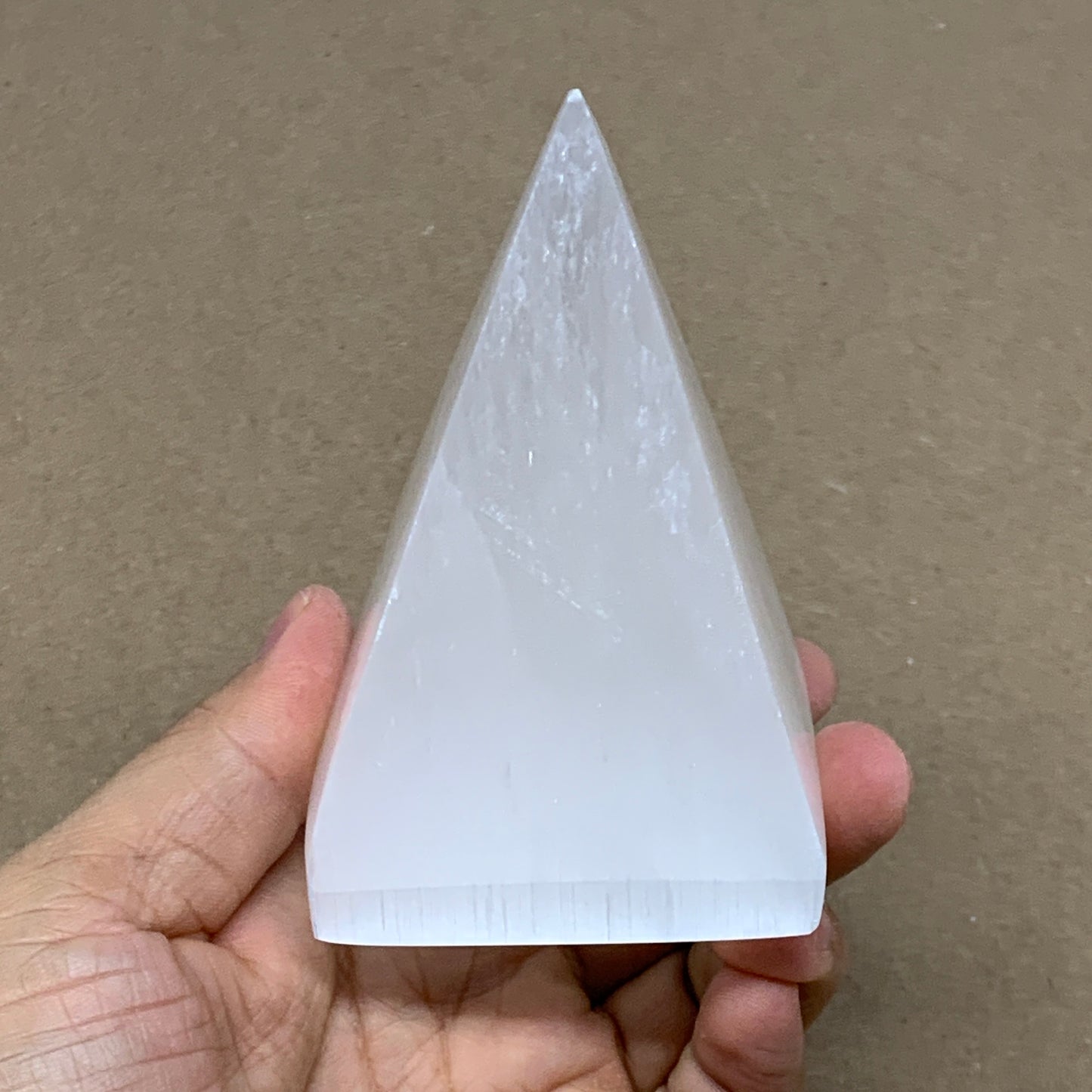 326g, 3.7"x2.4" White Selenite/Satin Spar Pyramid Crystal @Morocco, B24160