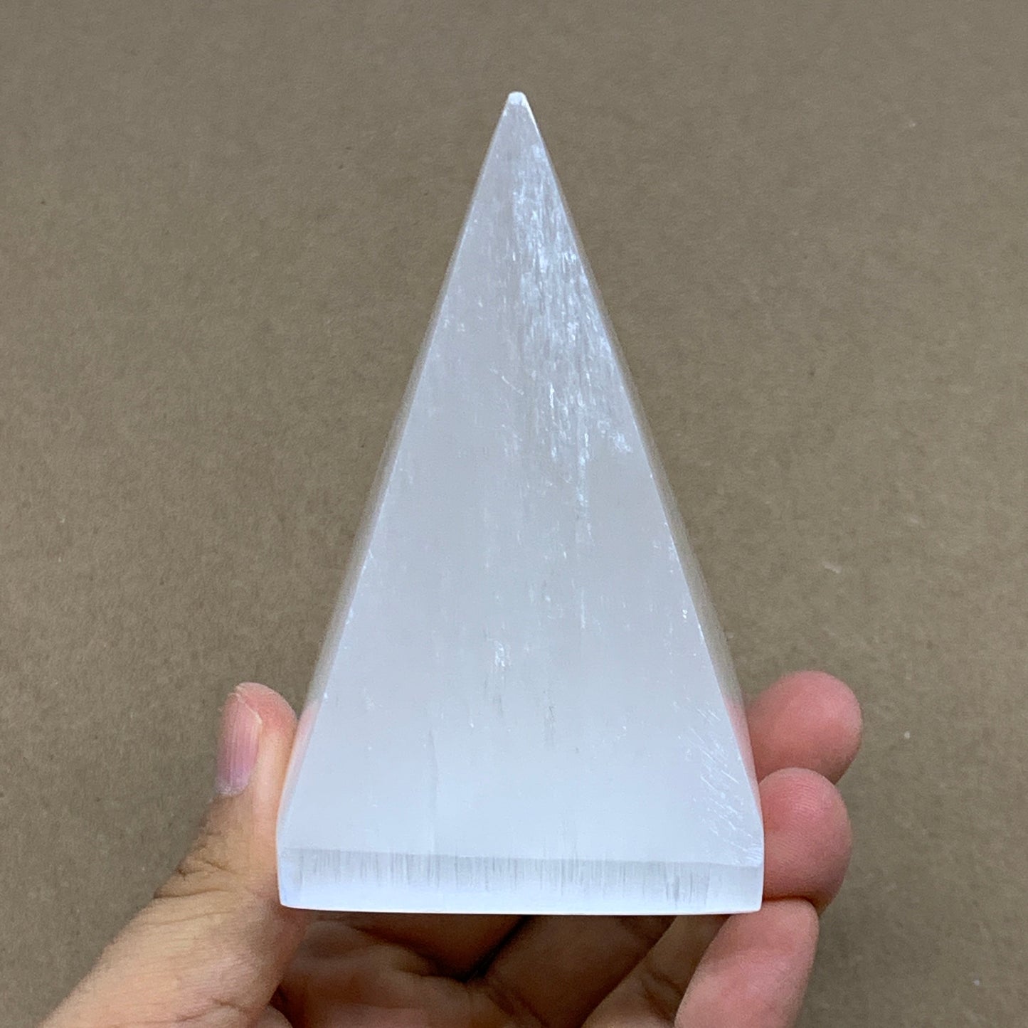 326g, 3.7"x2.4" White Selenite/Satin Spar Pyramid Crystal @Morocco, B24160