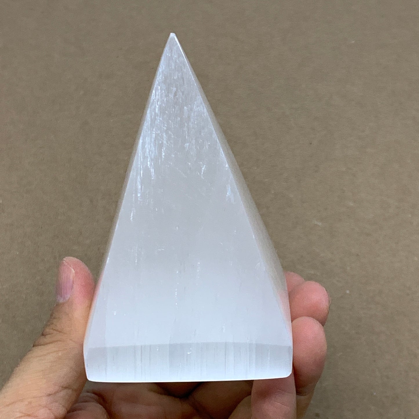 326g, 3.7"x2.4" White Selenite/Satin Spar Pyramid Crystal @Morocco, B24160