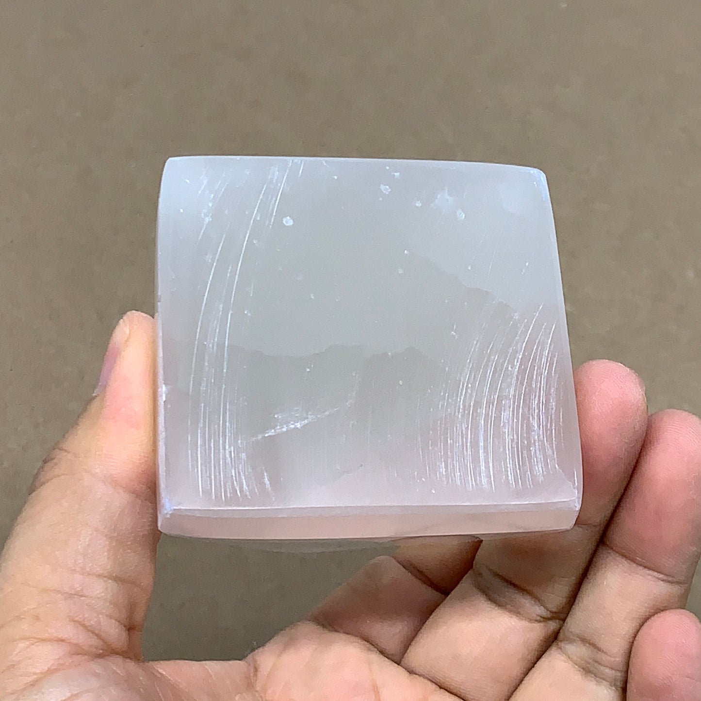 326g, 3.7"x2.4" White Selenite/Satin Spar Pyramid Crystal @Morocco, B24160