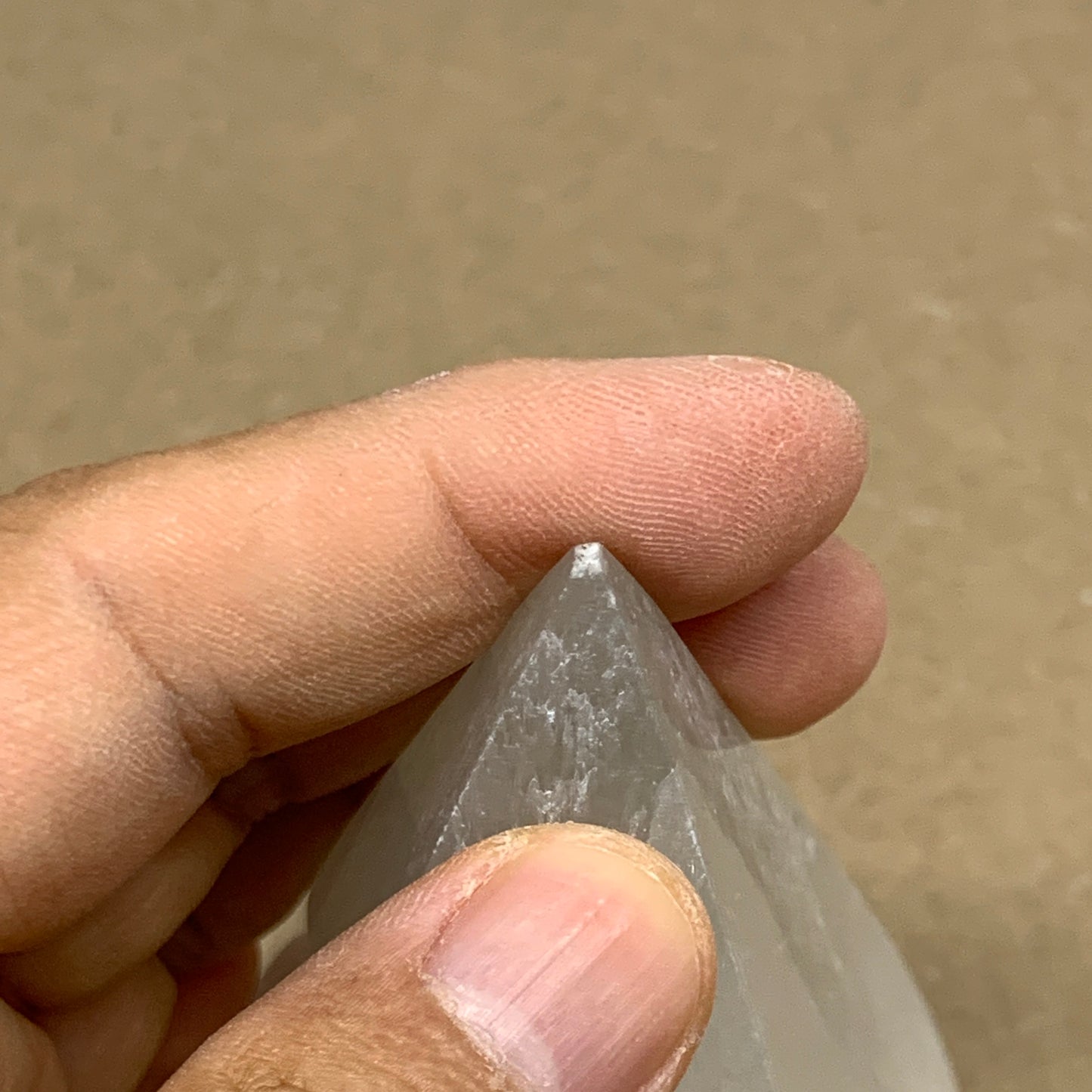 326g, 3.7"x2.4" White Selenite/Satin Spar Pyramid Crystal @Morocco, B24160