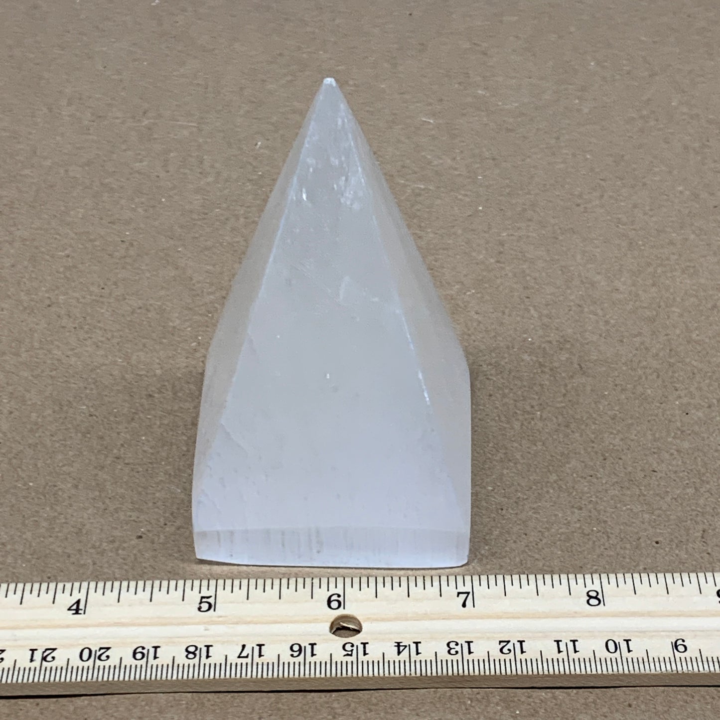 326g, 3.7"x2.4" White Selenite/Satin Spar Pyramid Crystal @Morocco, B24160