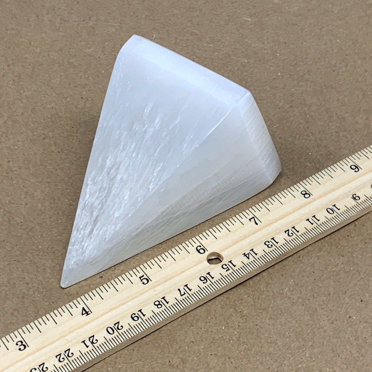 326g, 3.7"x2.4" White Selenite/Satin Spar Pyramid Crystal @Morocco, B24160