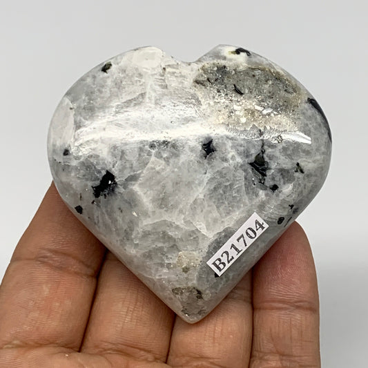 112.7g, 2.4"x2.4"x0.8", Rainbow Moonstone Heart Crystal Gemstone @India, B21704
