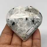 112.7g, 2.4"x2.4"x0.8", Rainbow Moonstone Heart Crystal Gemstone @India, B21704