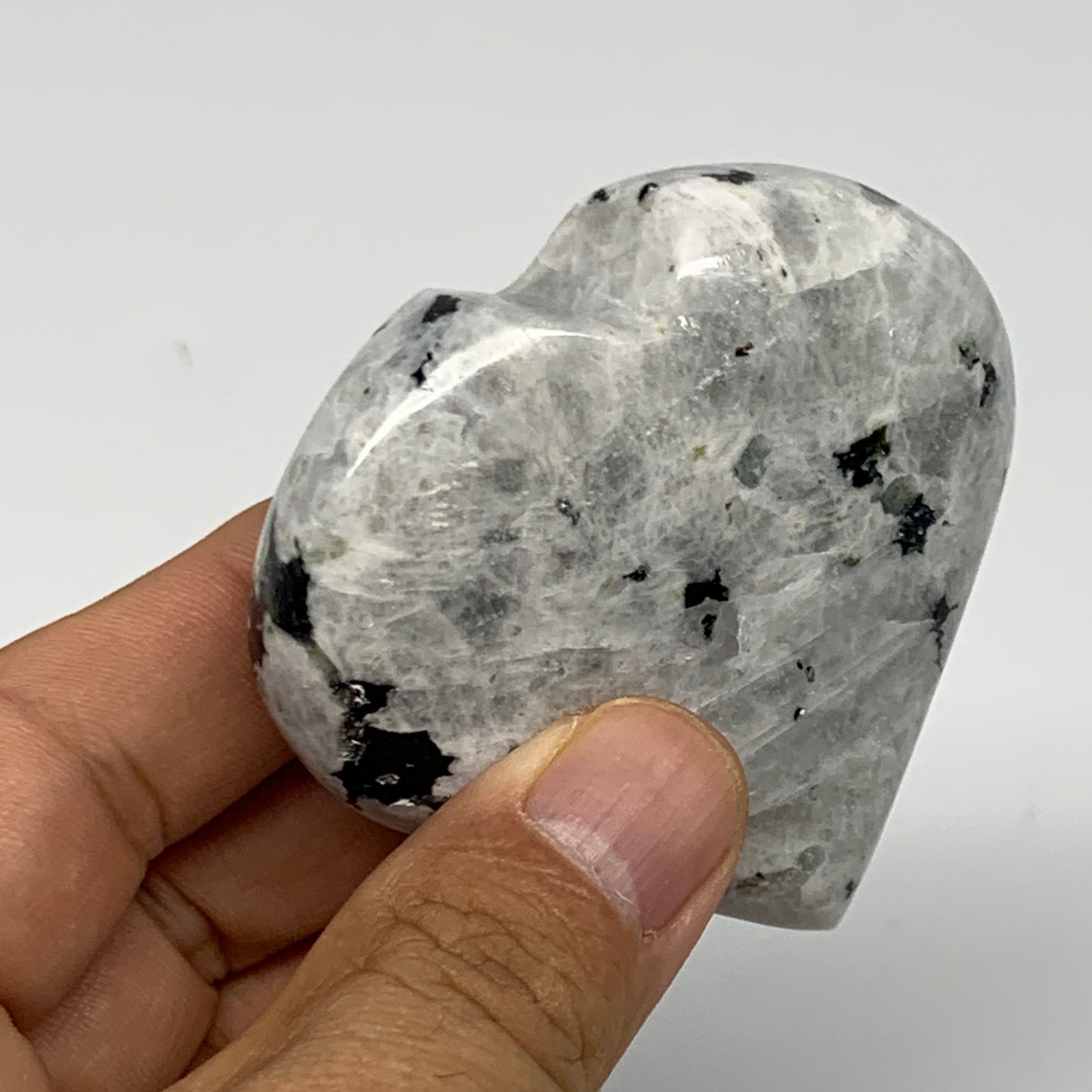 112.7g, 2.4"x2.4"x0.8", Rainbow Moonstone Heart Crystal Gemstone @India, B21704