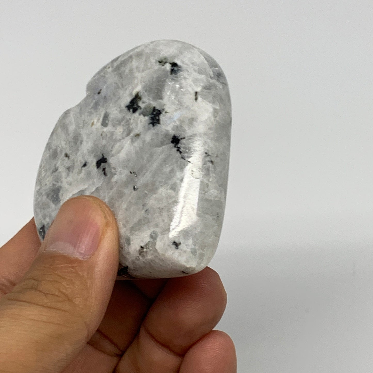 112.7g, 2.4"x2.4"x0.8", Rainbow Moonstone Heart Crystal Gemstone @India, B21704