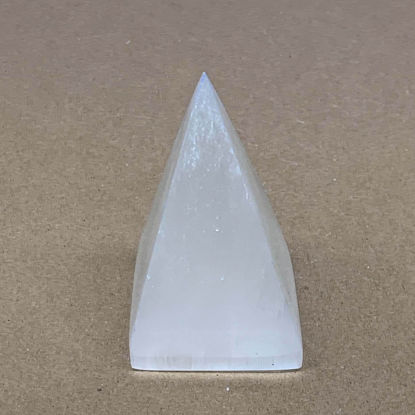 241g, 3.5"x2.1" White Selenite/Satin Spar Pyramid Crystal @Morocco, B24161