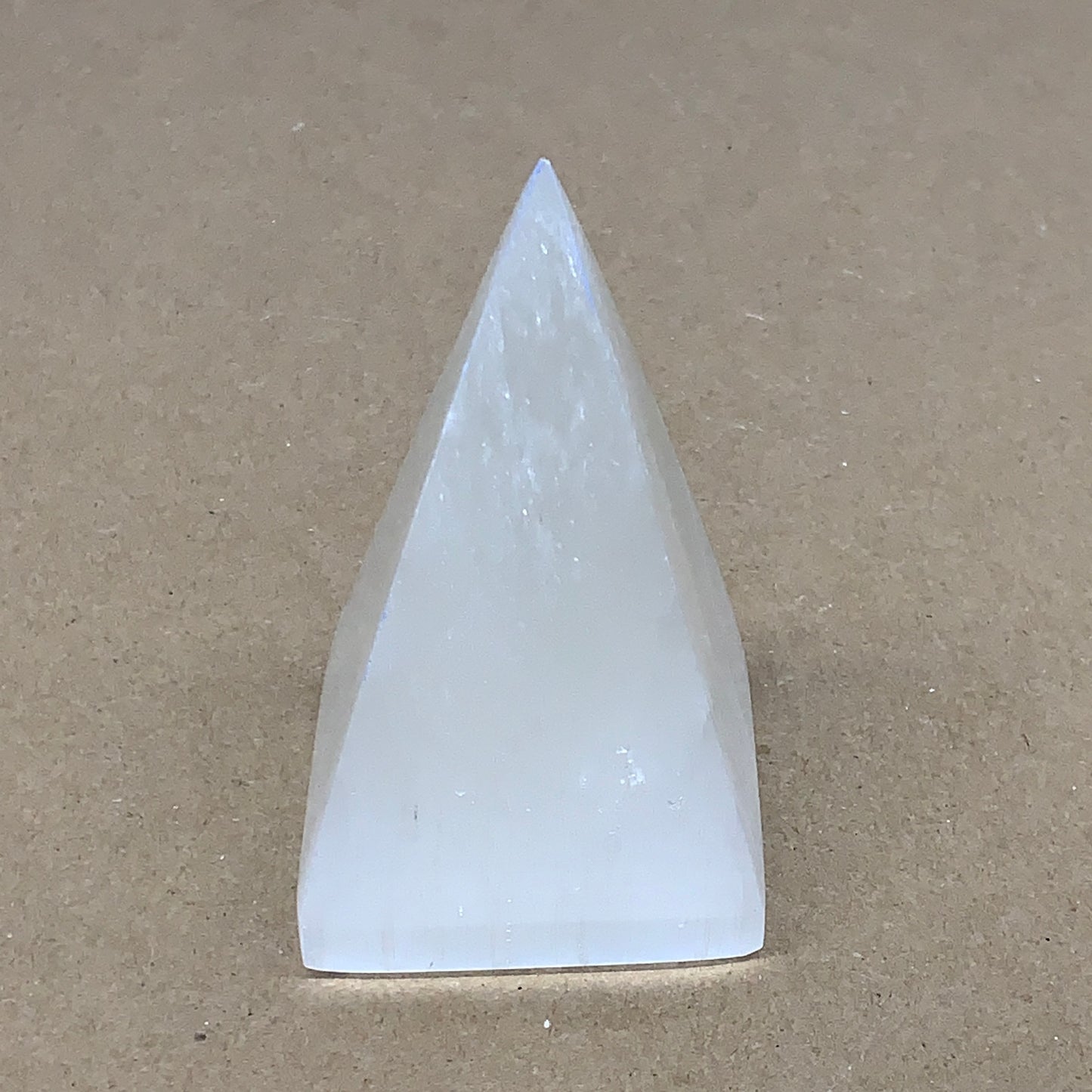241g, 3.5"x2.1" White Selenite/Satin Spar Pyramid Crystal @Morocco, B24161