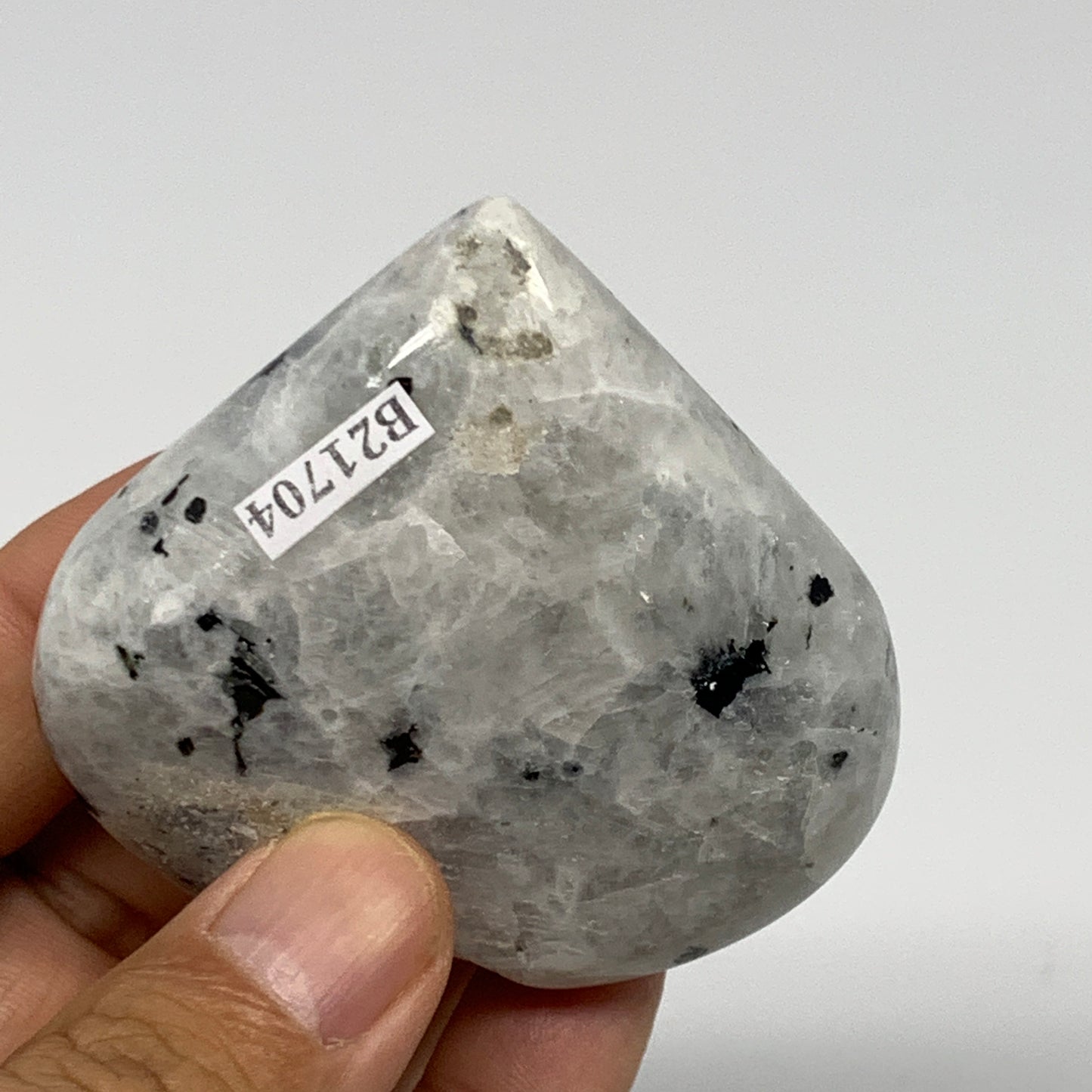 112.7g, 2.4"x2.4"x0.8", Rainbow Moonstone Heart Crystal Gemstone @India, B21704