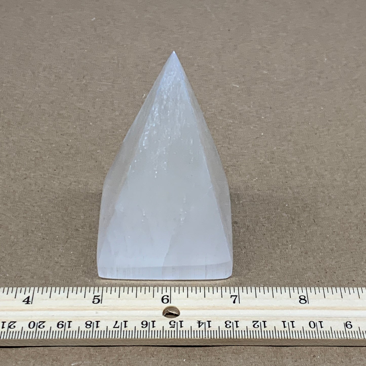 241g, 3.5"x2.1" White Selenite/Satin Spar Pyramid Crystal @Morocco, B24161