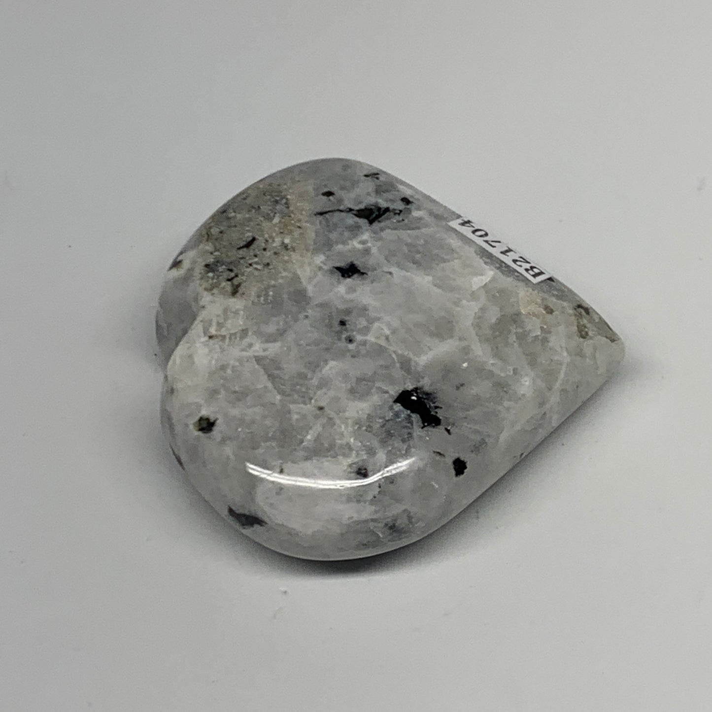 112.7g, 2.4"x2.4"x0.8", Rainbow Moonstone Heart Crystal Gemstone @India, B21704