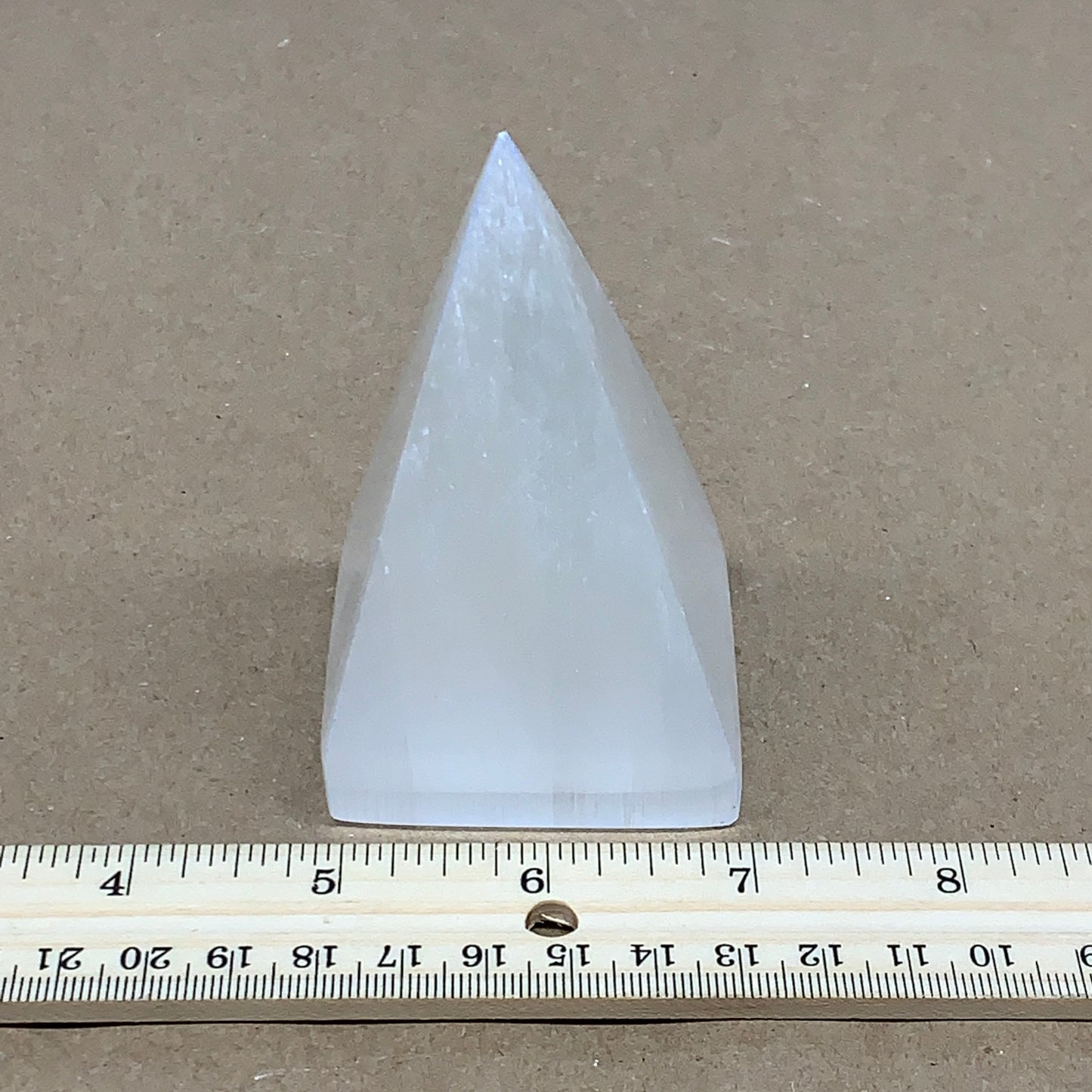 241g, 3.5"x2.1" White Selenite/Satin Spar Pyramid Crystal @Morocco, B24161