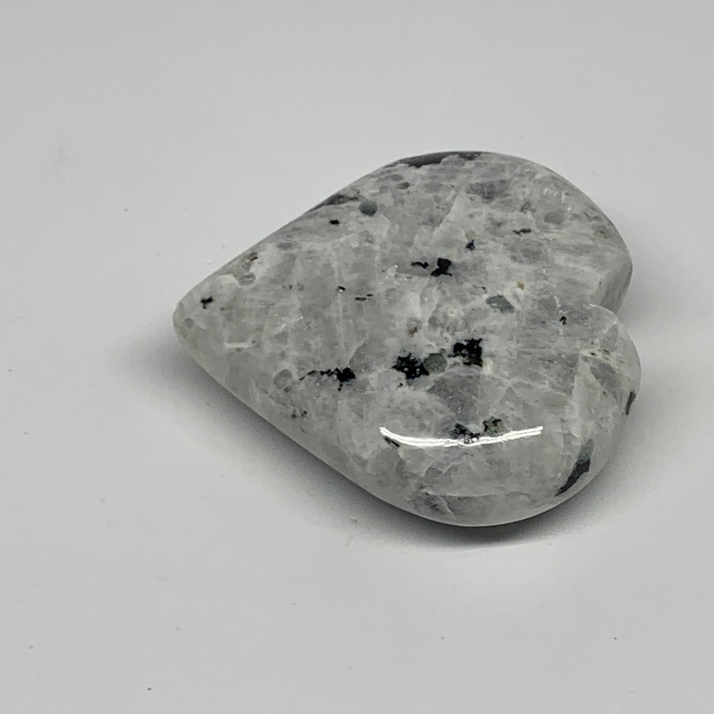 112.7g, 2.4"x2.4"x0.8", Rainbow Moonstone Heart Crystal Gemstone @India, B21704