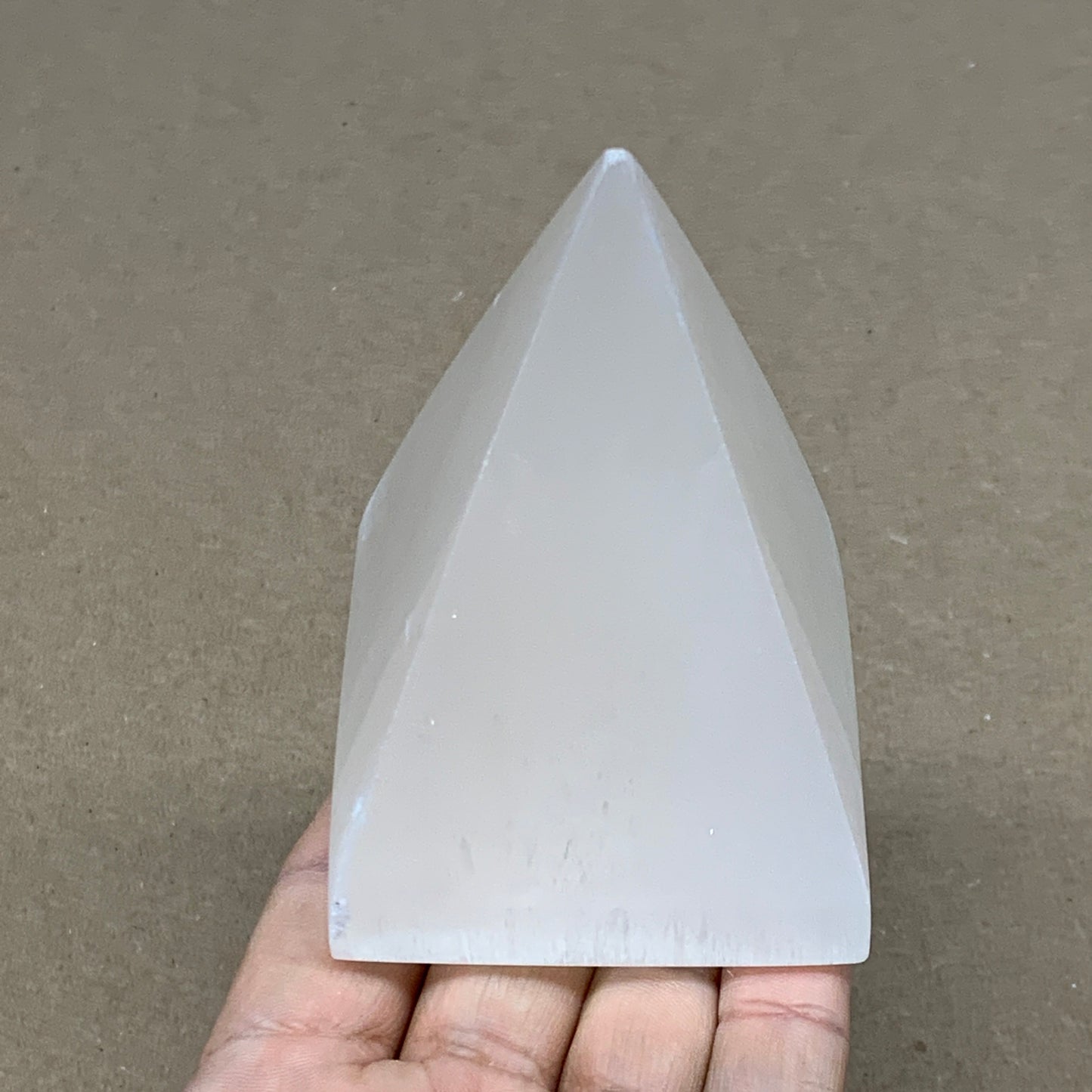 342g, 3.5"x2.4" White Selenite/Satin Spar Pyramid Crystal @Morocco, B24162