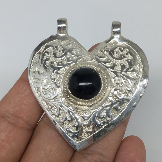 1pc,2.4"x2.1"x0.7",Turkmen Pendant Black Carnelian Heart Shape Statement,TN656