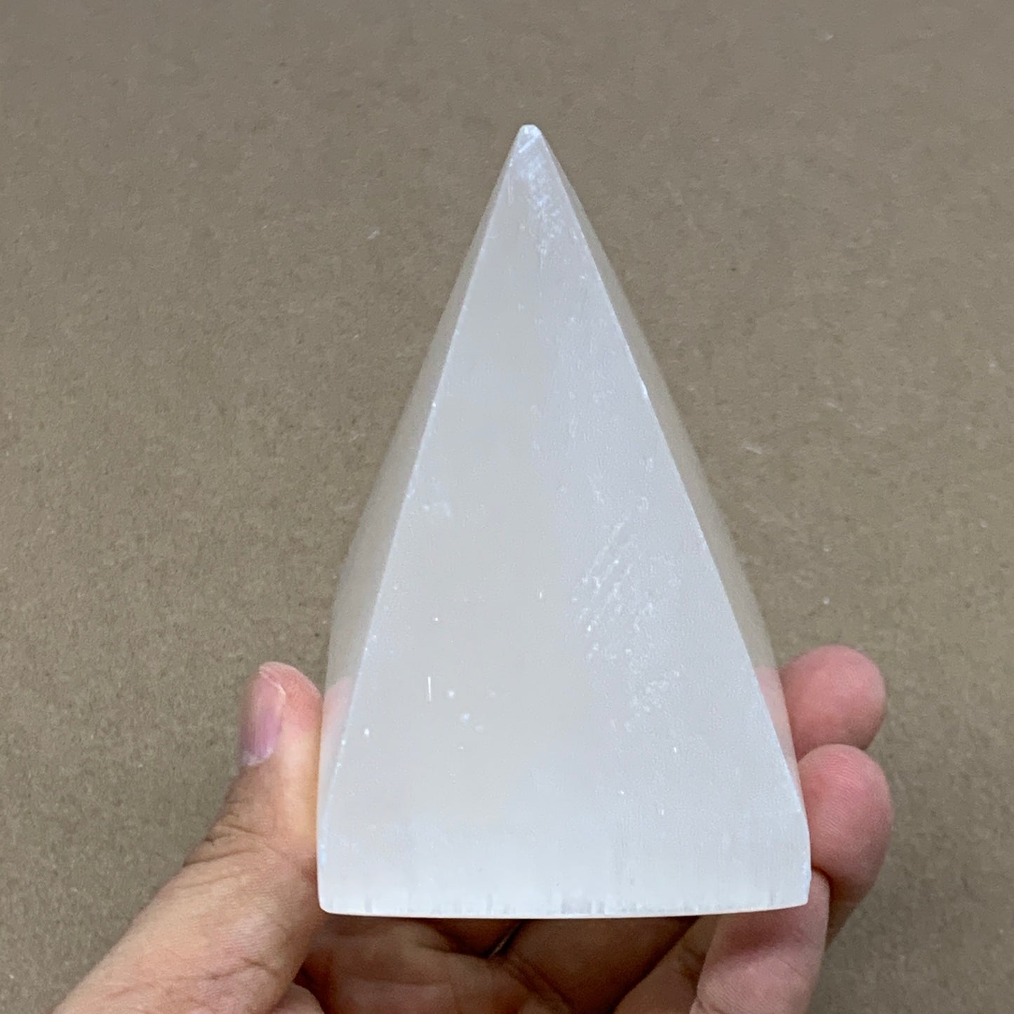 342g, 3.5"x2.4" White Selenite/Satin Spar Pyramid Crystal @Morocco, B24162