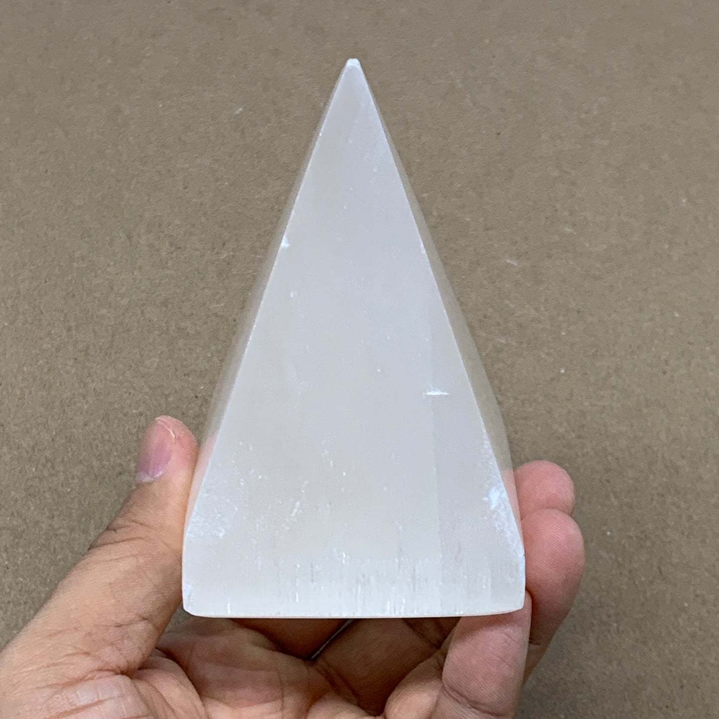 342g, 3.5"x2.4" White Selenite/Satin Spar Pyramid Crystal @Morocco, B24162