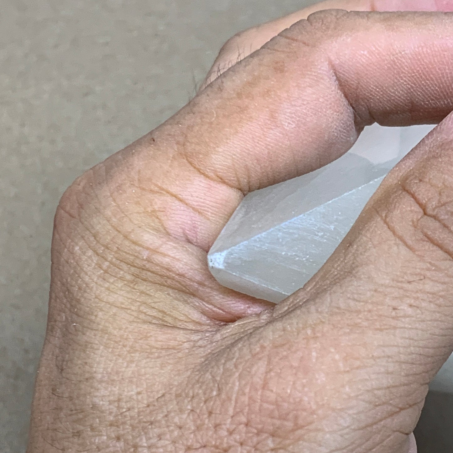 342g, 3.5"x2.4" White Selenite/Satin Spar Pyramid Crystal @Morocco, B24162