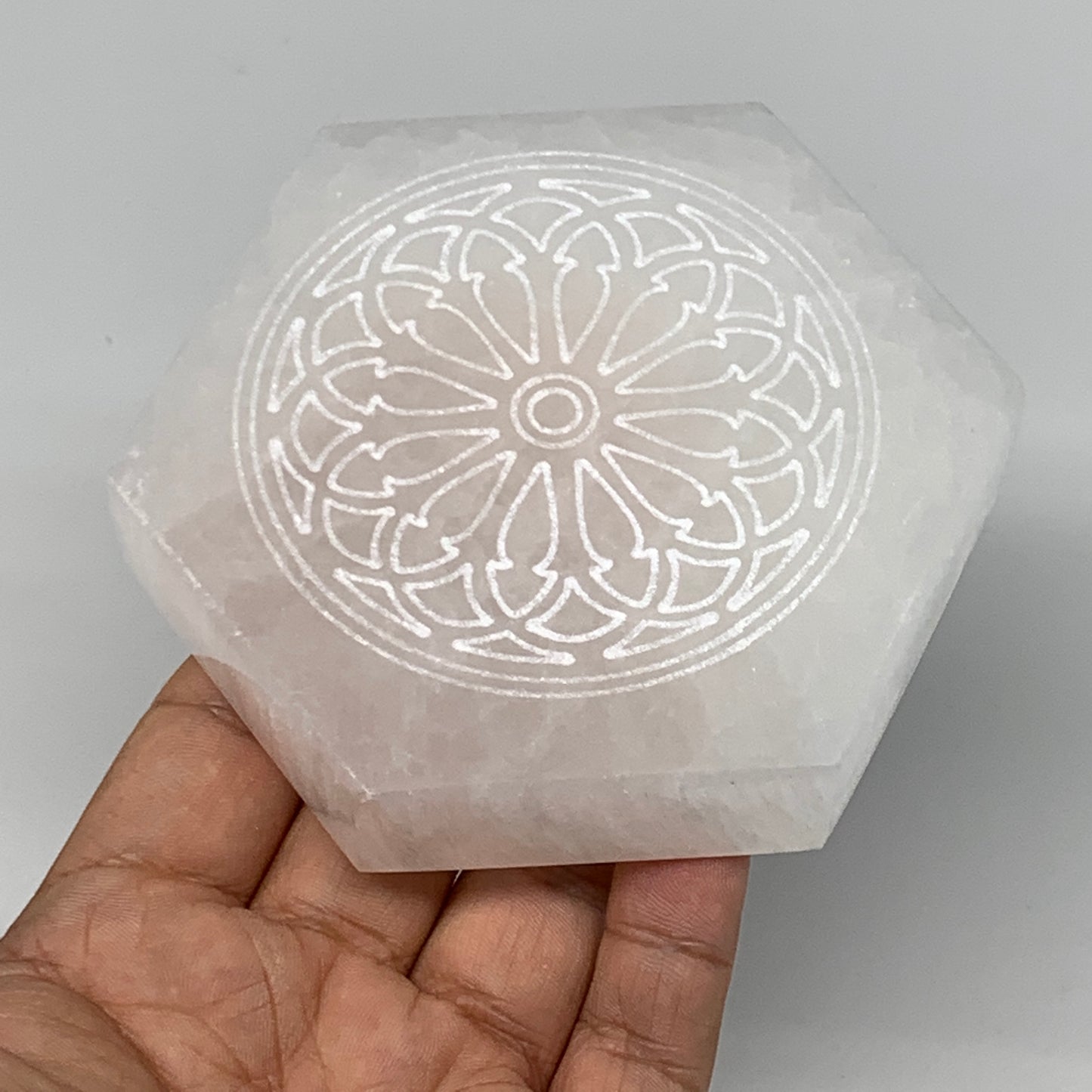 1pcs, 3.3" -3.5" Selenite Crystals Carved Hexagon Shape gypsum @Morocco
