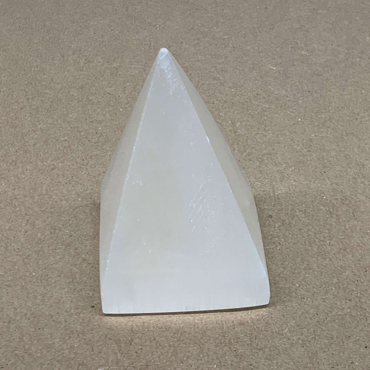 342g, 3.5"x2.4" White Selenite/Satin Spar Pyramid Crystal @Morocco, B24162