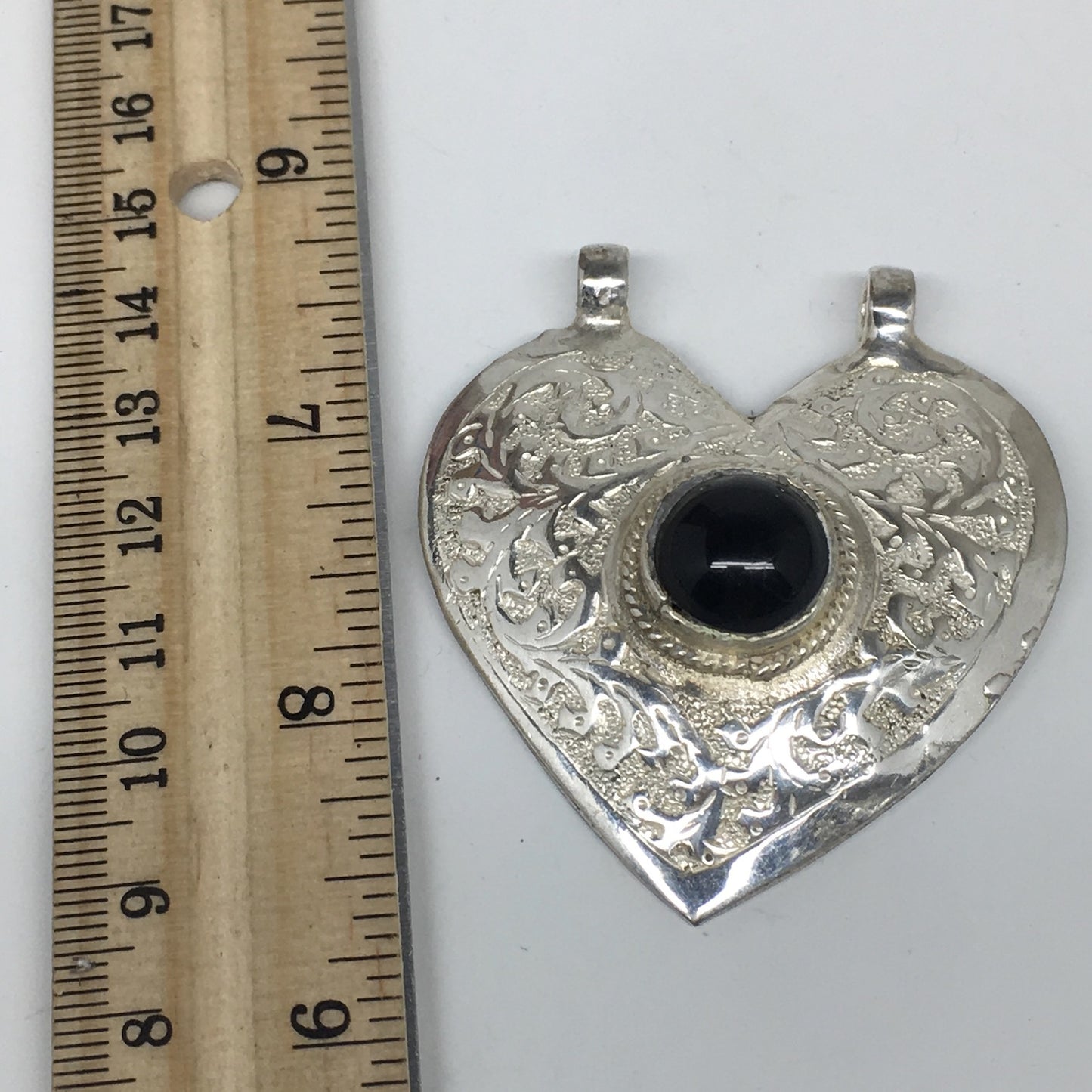 1pc,2.4"x2.1"x0.7",Turkmen Pendant Black Carnelian Heart Shape Statement,TN656
