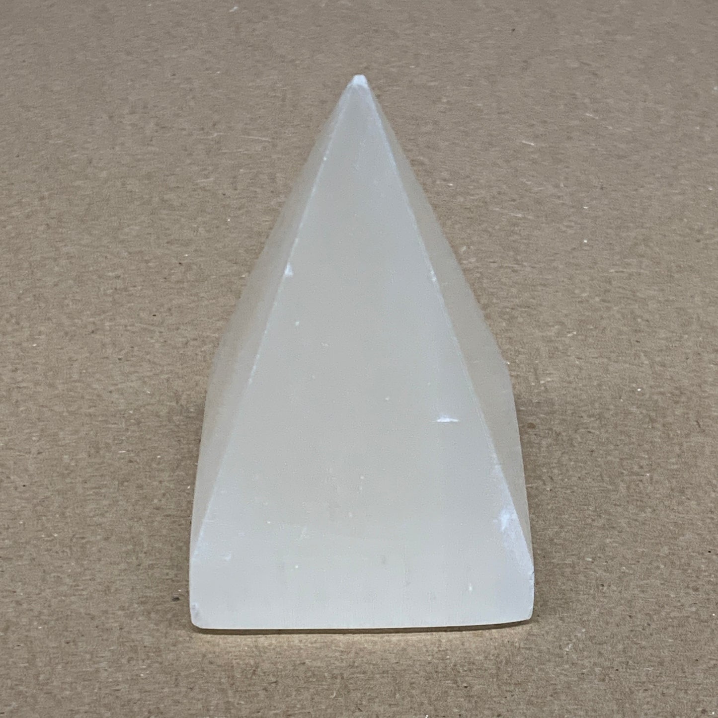 342g, 3.5"x2.4" White Selenite/Satin Spar Pyramid Crystal @Morocco, B24162