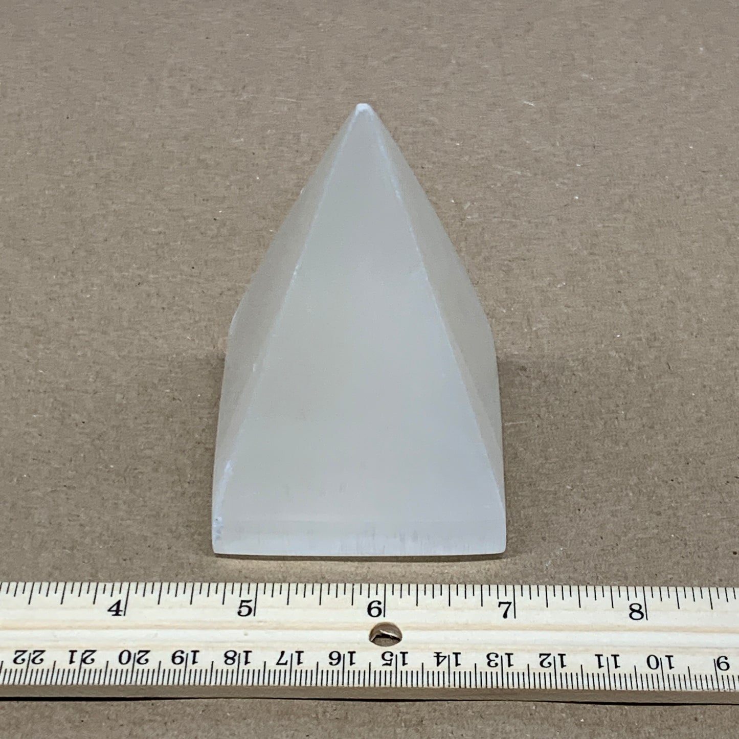 342g, 3.5"x2.4" White Selenite/Satin Spar Pyramid Crystal @Morocco, B24162