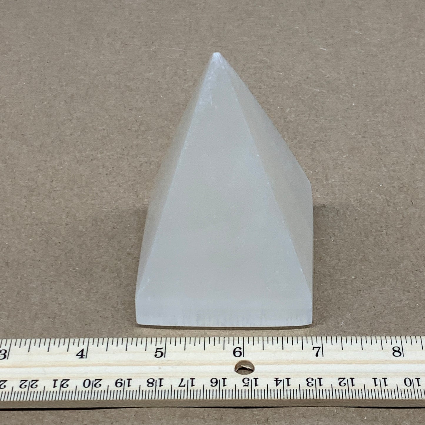 342g, 3.5"x2.4" White Selenite/Satin Spar Pyramid Crystal @Morocco, B24162
