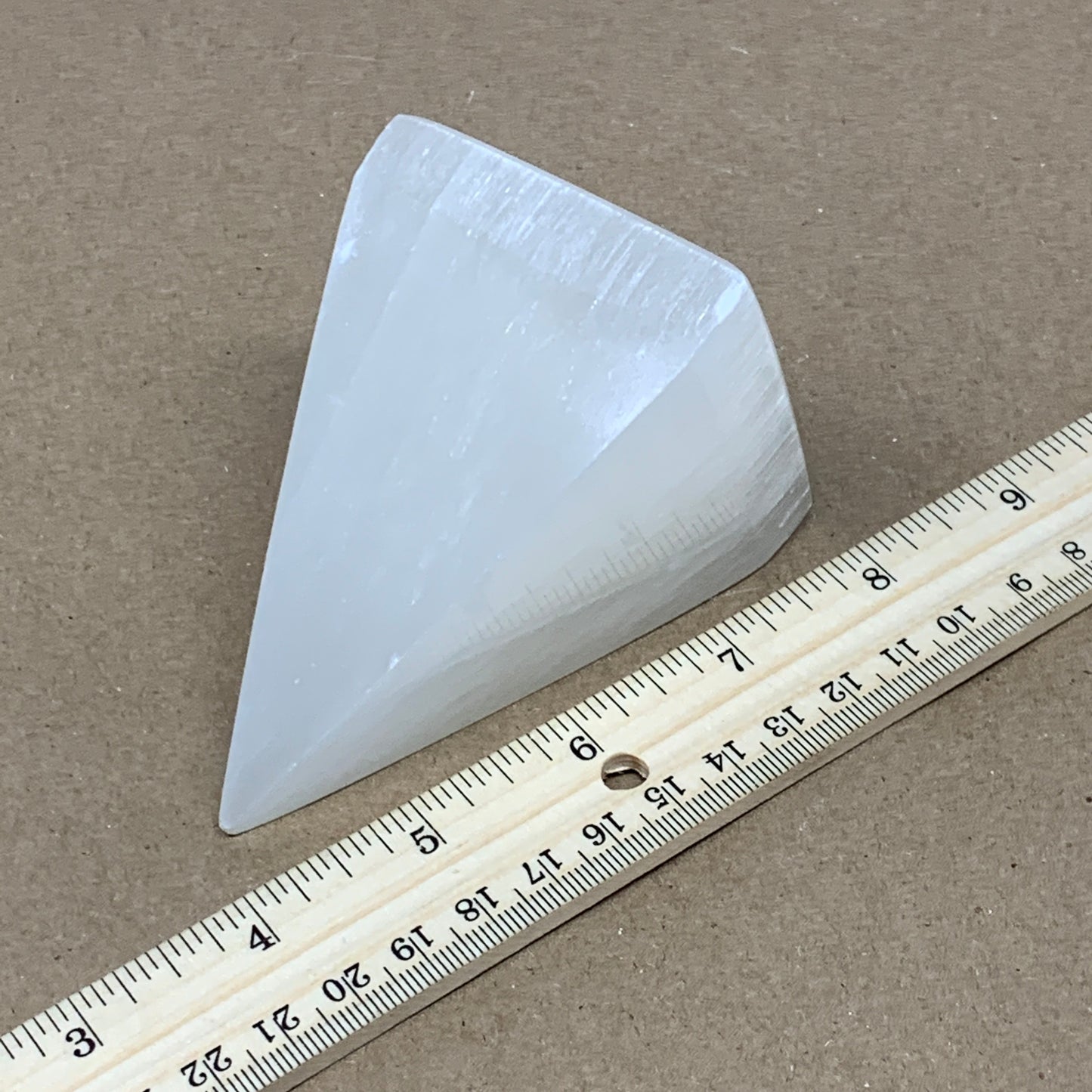 342g, 3.5"x2.4" White Selenite/Satin Spar Pyramid Crystal @Morocco, B24162