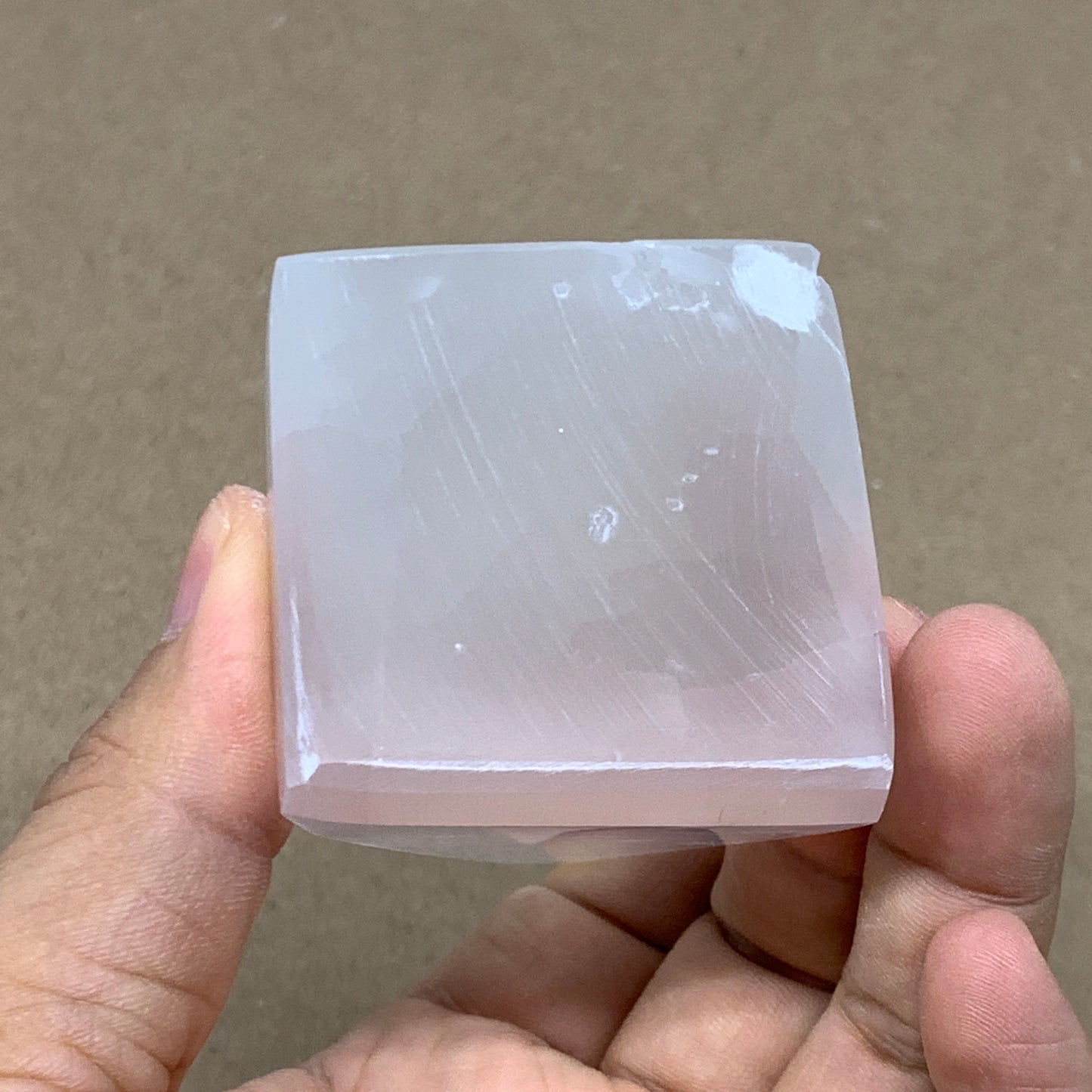 176g, 2.9"x2" White Selenite/Satin Spar Pyramid Crystal @Morocco, B24163