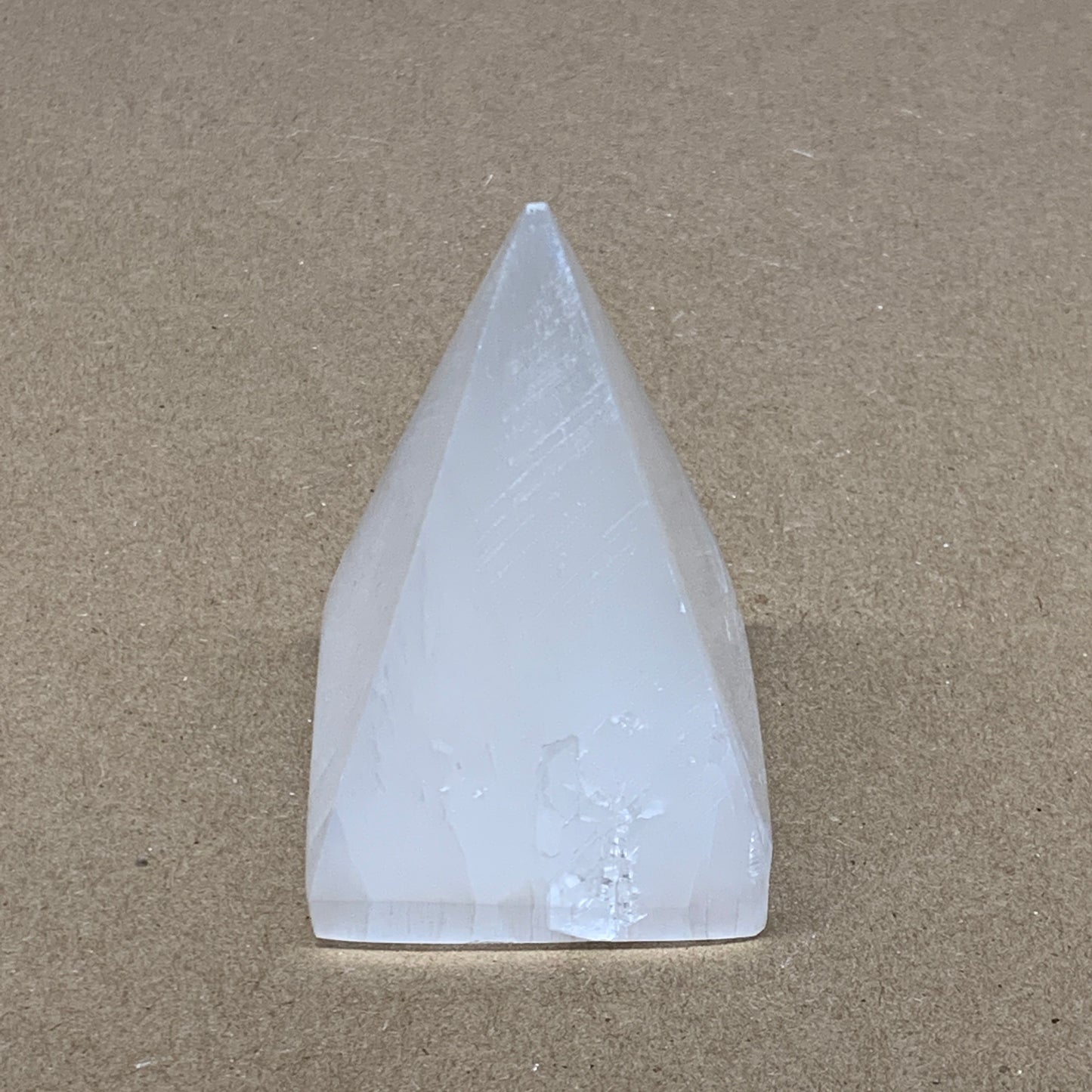 176g, 2.9"x2" White Selenite/Satin Spar Pyramid Crystal @Morocco, B24163