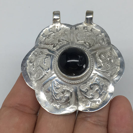 1pc,2.4"x2.1"x0.8",Turkmen Pendant Black Carnelian Flower Shape Statement,TN658