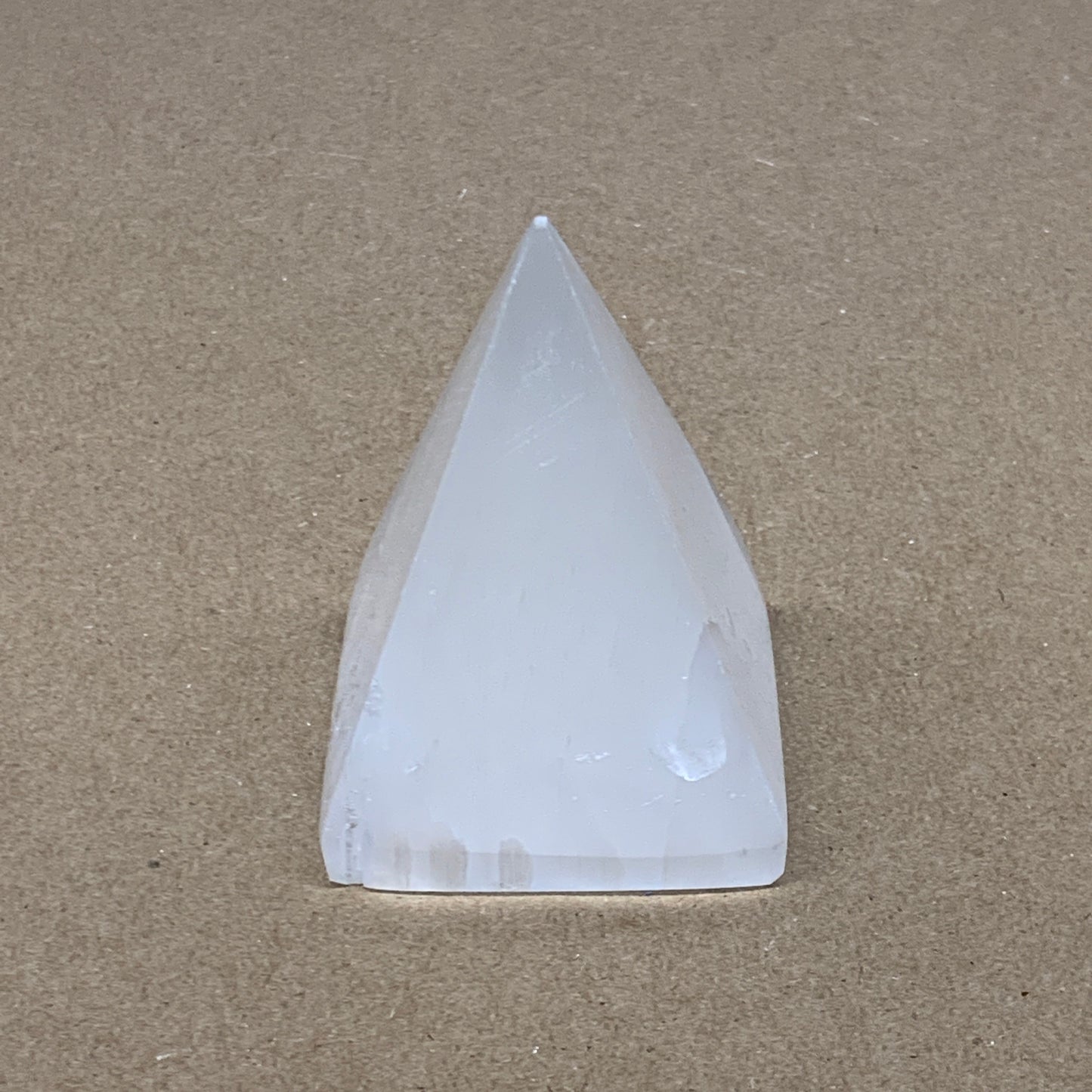 176g, 2.9"x2" White Selenite/Satin Spar Pyramid Crystal @Morocco, B24163