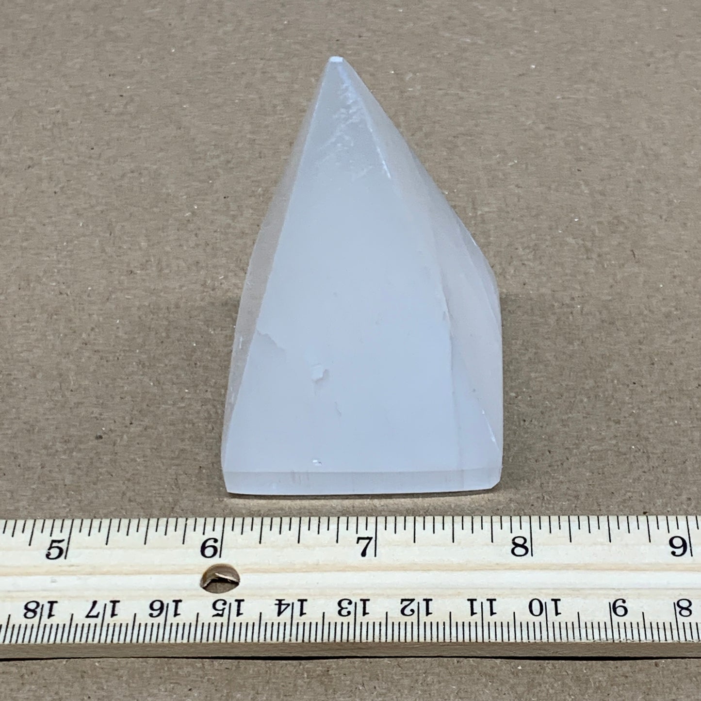176g, 2.9"x2" White Selenite/Satin Spar Pyramid Crystal @Morocco, B24163
