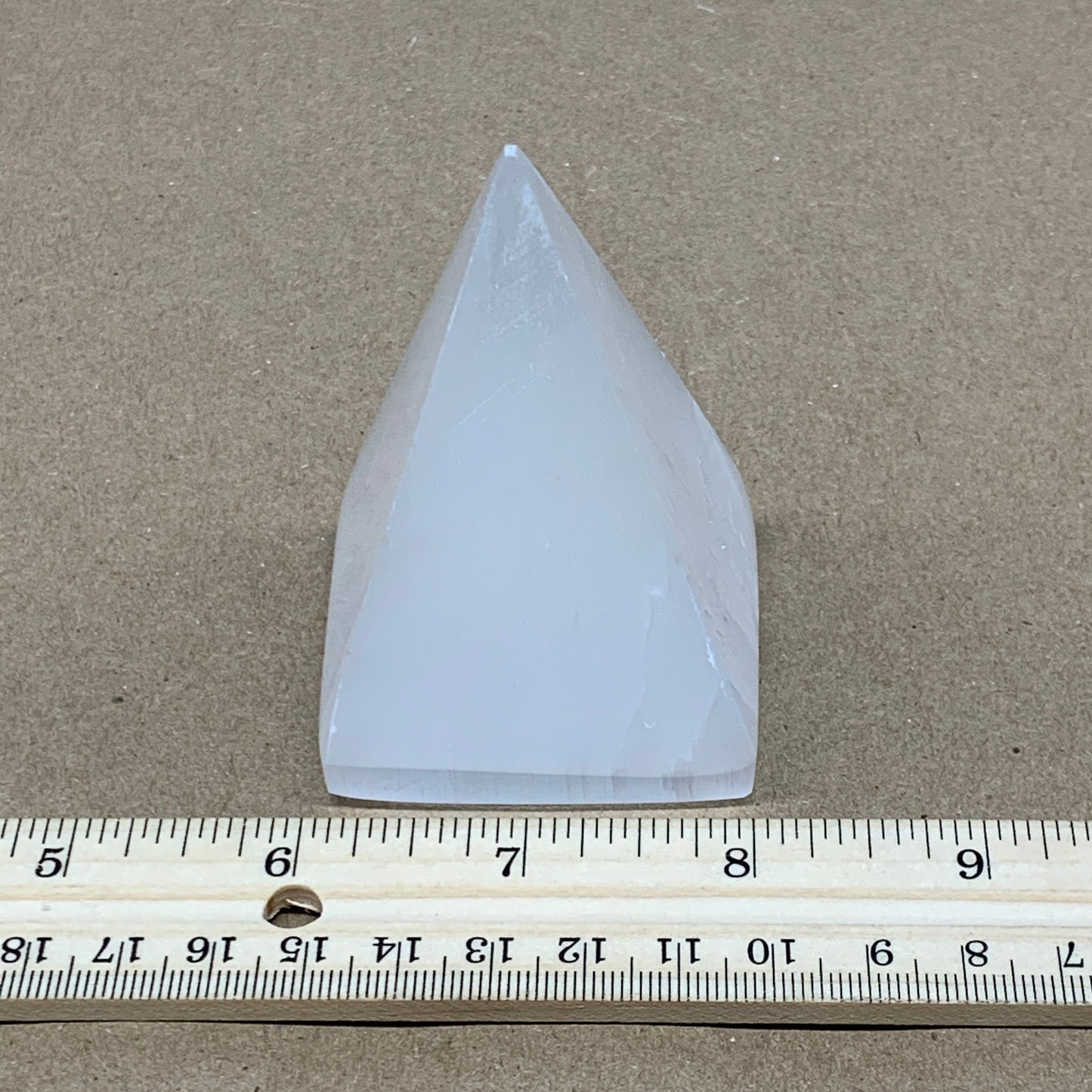 176g, 2.9"x2" White Selenite/Satin Spar Pyramid Crystal @Morocco, B24163