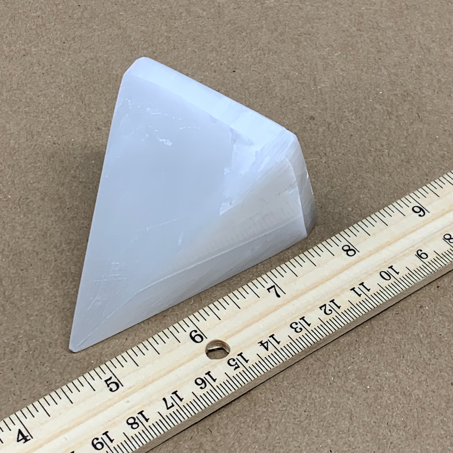 176g, 2.9"x2" White Selenite/Satin Spar Pyramid Crystal @Morocco, B24163