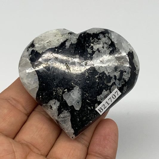 107.4g, 2.3"x2.5"x0.8", Rainbow Moonstone Heart Crystal Gemstone @India, B21707