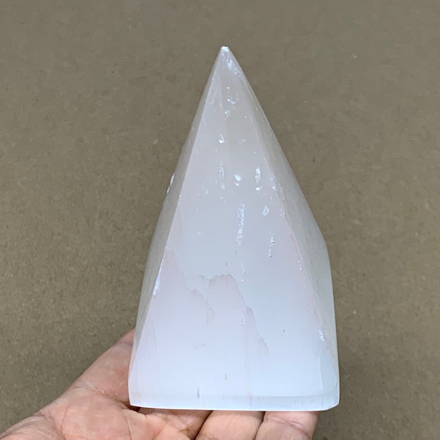 343.4g, 4"x2.4" White Selenite/Satin Spar Pyramid Crystal @Morocco, B24166