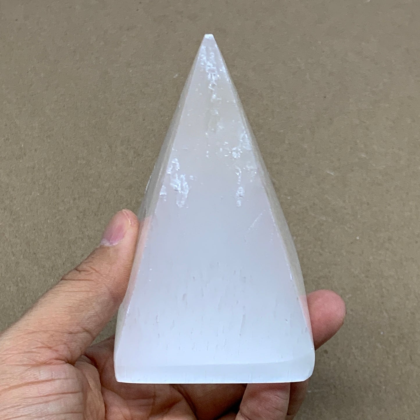 343.4g, 4"x2.4" White Selenite/Satin Spar Pyramid Crystal @Morocco, B24166
