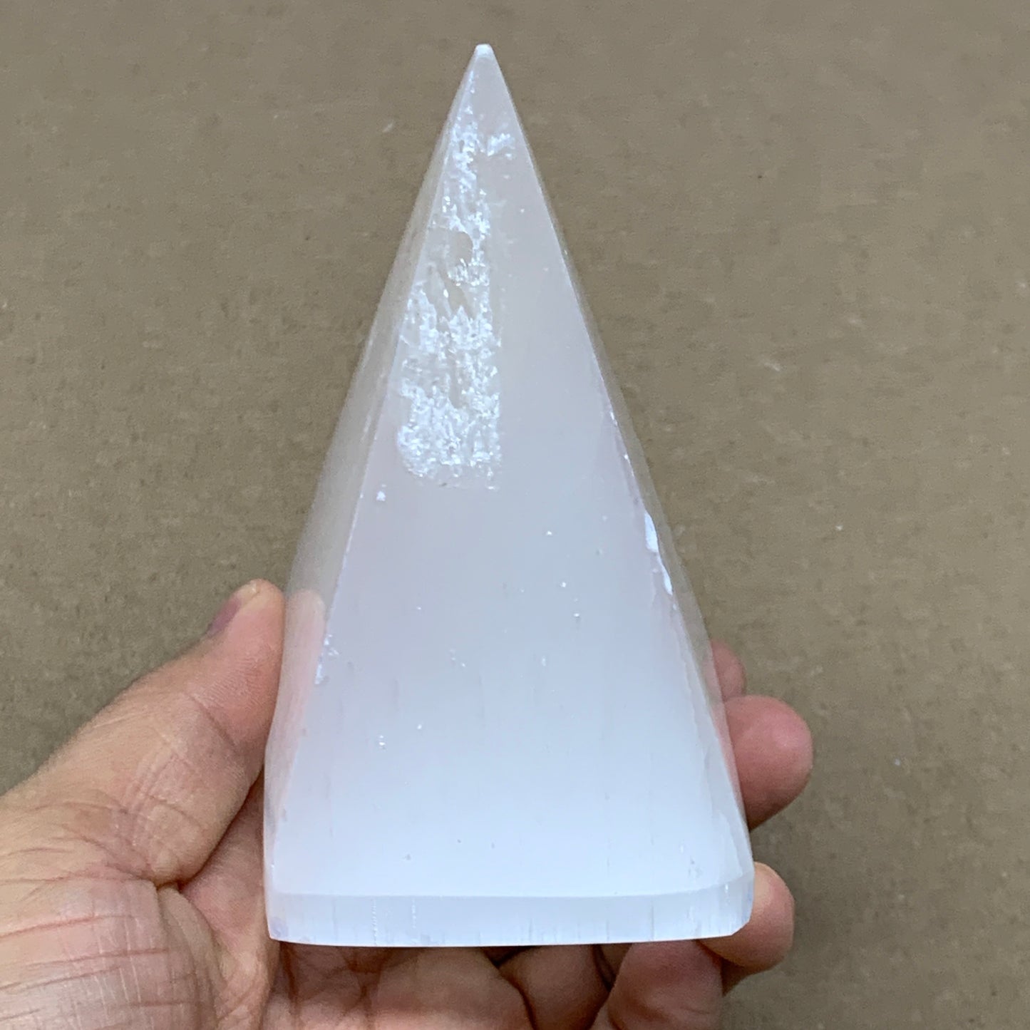 343.4g, 4"x2.4" White Selenite/Satin Spar Pyramid Crystal @Morocco, B24166