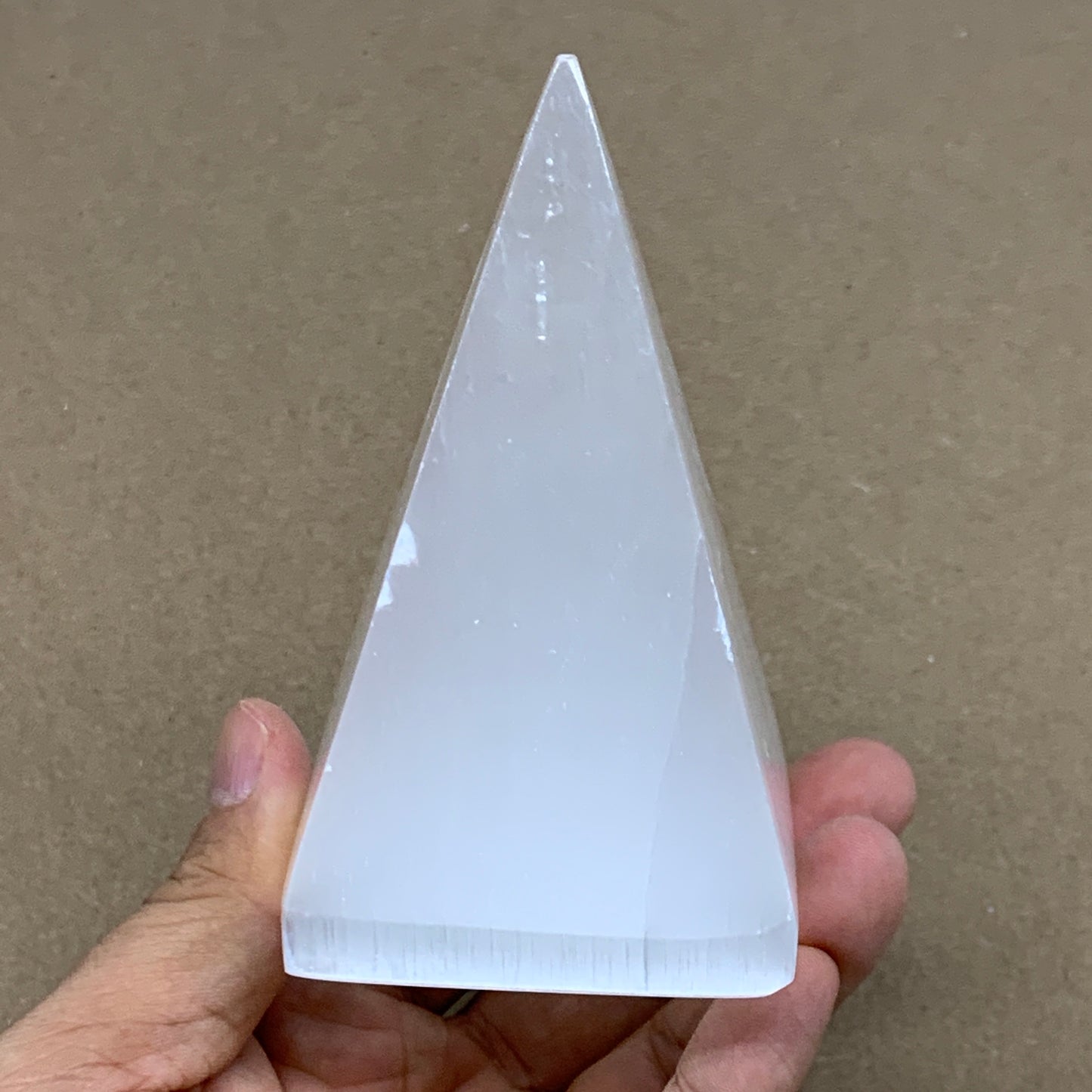 343.4g, 4"x2.4" White Selenite/Satin Spar Pyramid Crystal @Morocco, B24166