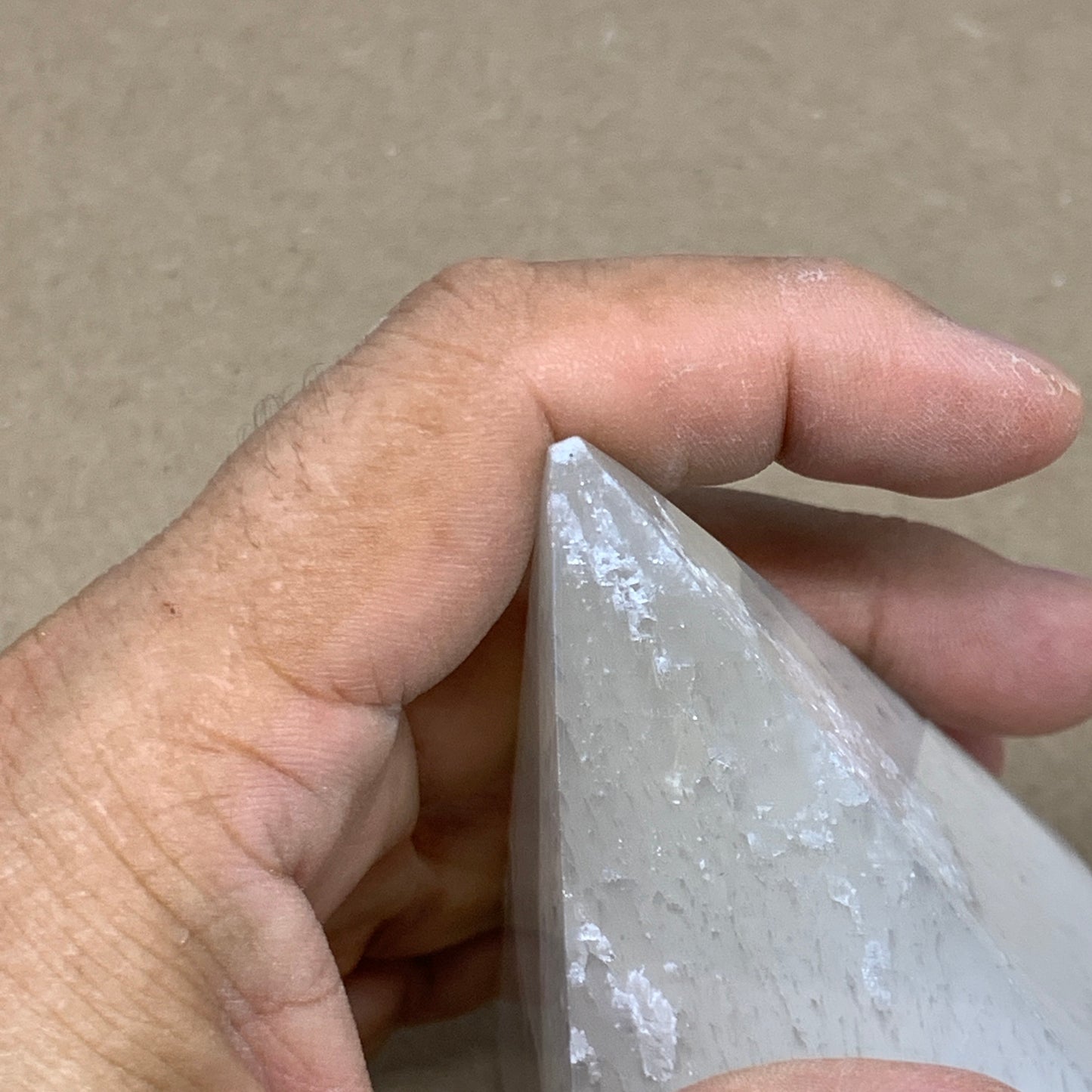 343.4g, 4"x2.4" White Selenite/Satin Spar Pyramid Crystal @Morocco, B24166