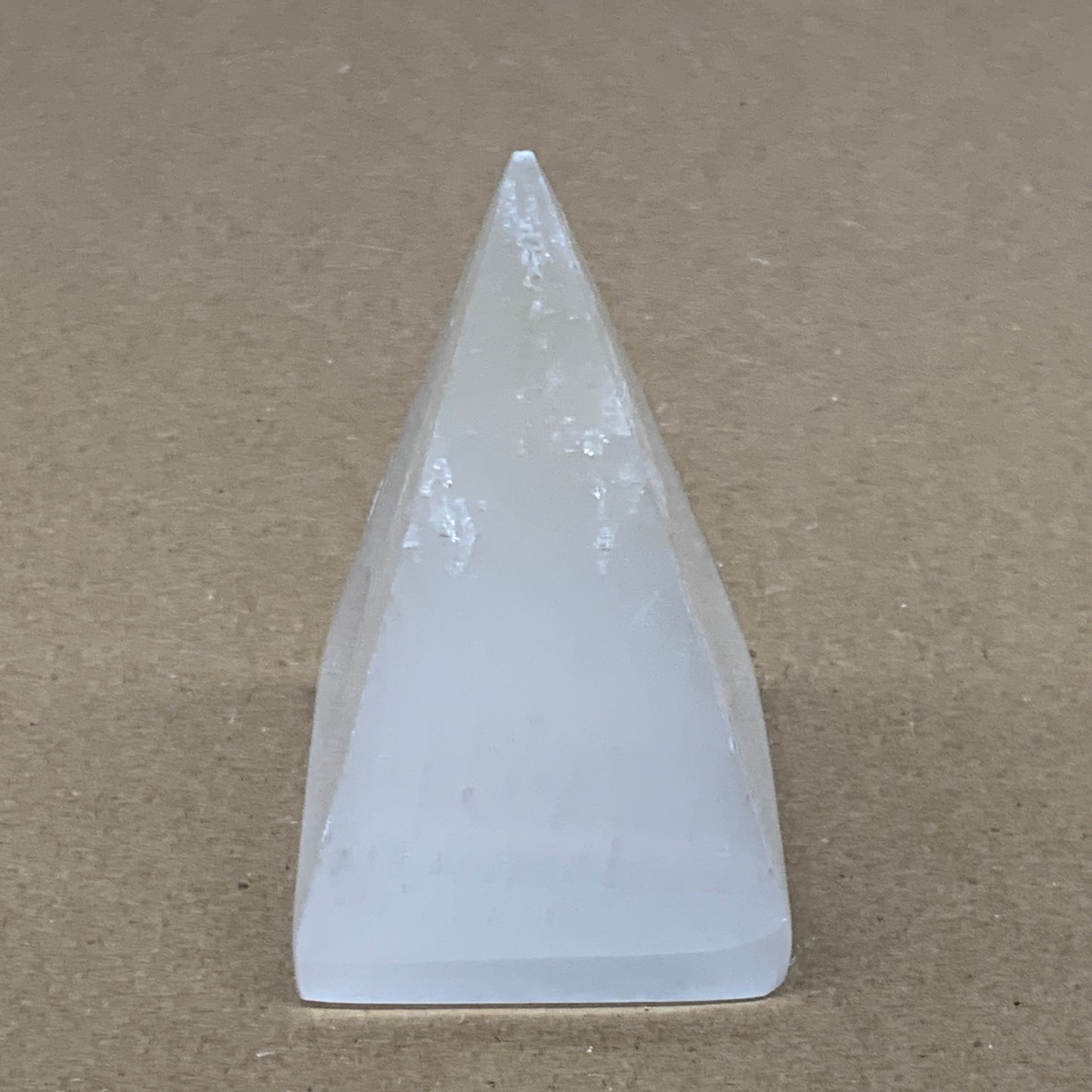 343.4g, 4"x2.4" White Selenite/Satin Spar Pyramid Crystal @Morocco, B24166