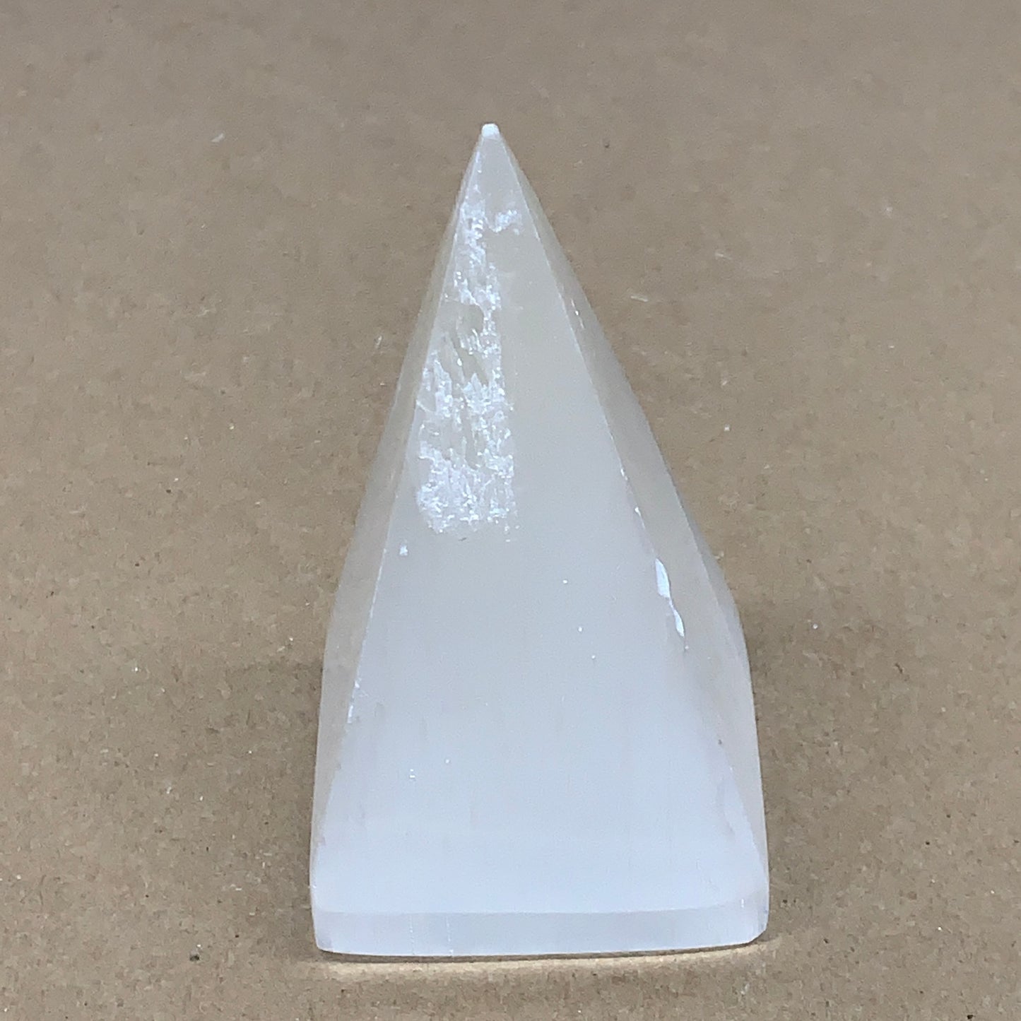 343.4g, 4"x2.4" White Selenite/Satin Spar Pyramid Crystal @Morocco, B24166