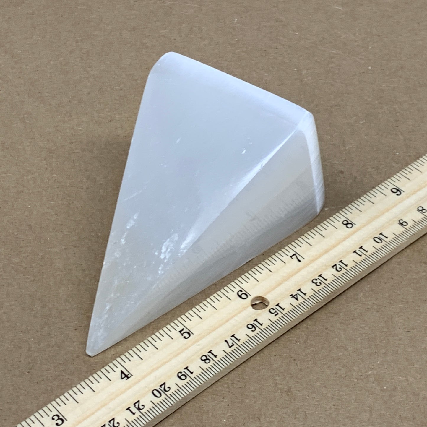 343.4g, 4"x2.4" White Selenite/Satin Spar Pyramid Crystal @Morocco, B24166